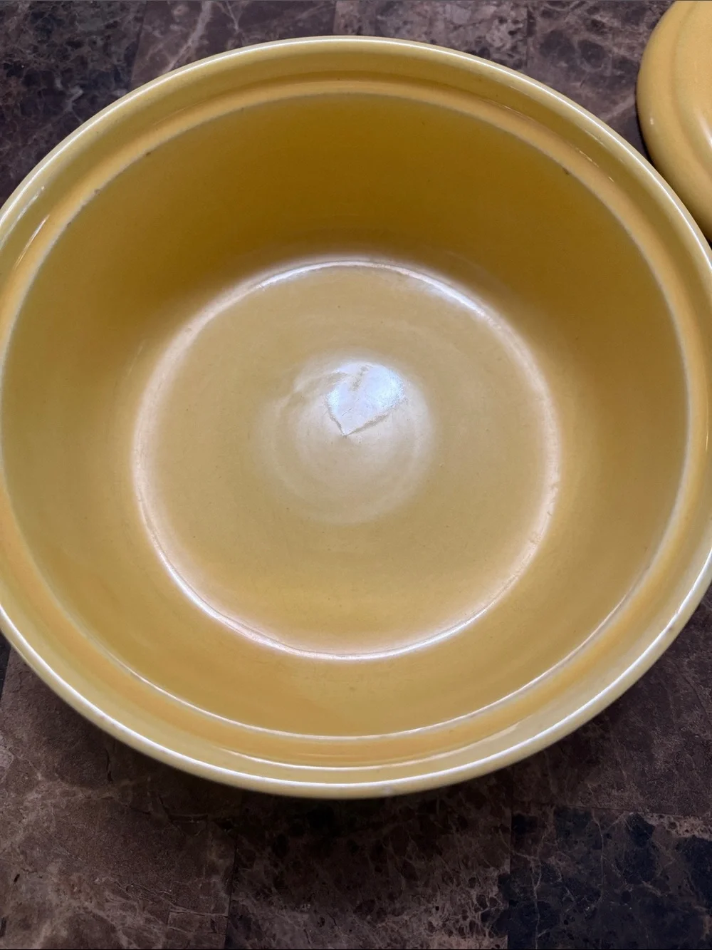 Vintage Bauer Pottery USA Yellow covered casserole bowl with lid.